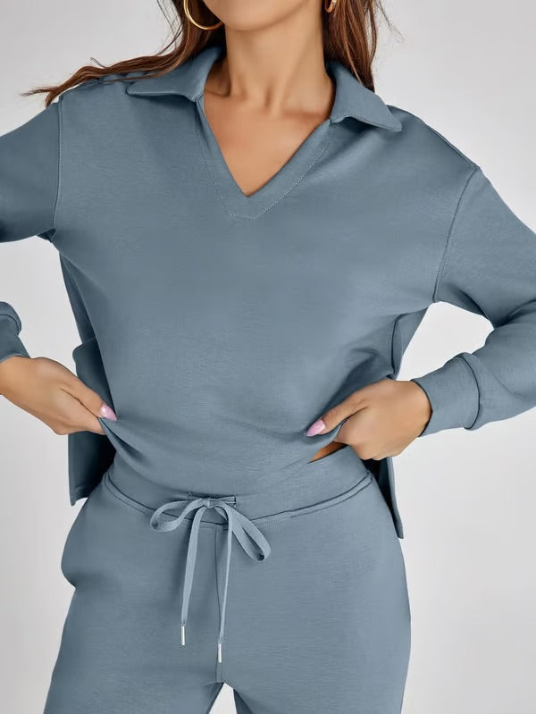 Sportliches V-Ausschnitt Set für Herbst – Bequemes zweiteiliges Outfit für kühle Tage 2