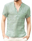 Trendiges Herren Poloshirt aus Leinen mit V-Ausschnitt und Mao-Kragen 3