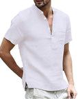 Trendiges Herren Poloshirt aus Leinen mit V-Ausschnitt und Mao-Kragen 5