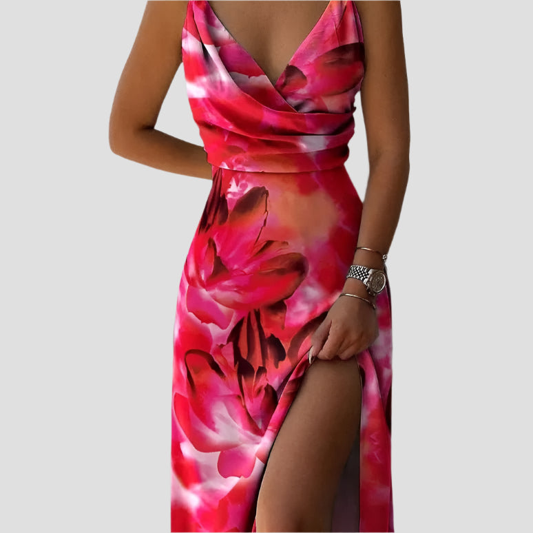 Tropisches Maxikleid für den Sommer – Fließender Schnitt, Femininer Look, Lange Kleider Damen, Buntes Muster 1