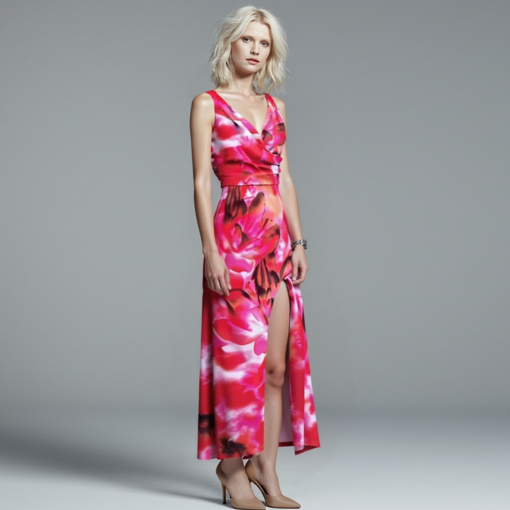Tropisches Maxikleid für den Sommer – Fließender Schnitt, Femininer Look, Lange Kleider Damen, Buntes Muster 2