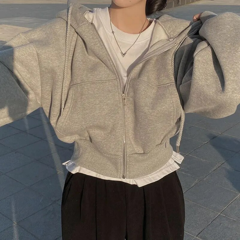 Übergroßer Damen Hoodie mit Taschen und Reißverschluss 0