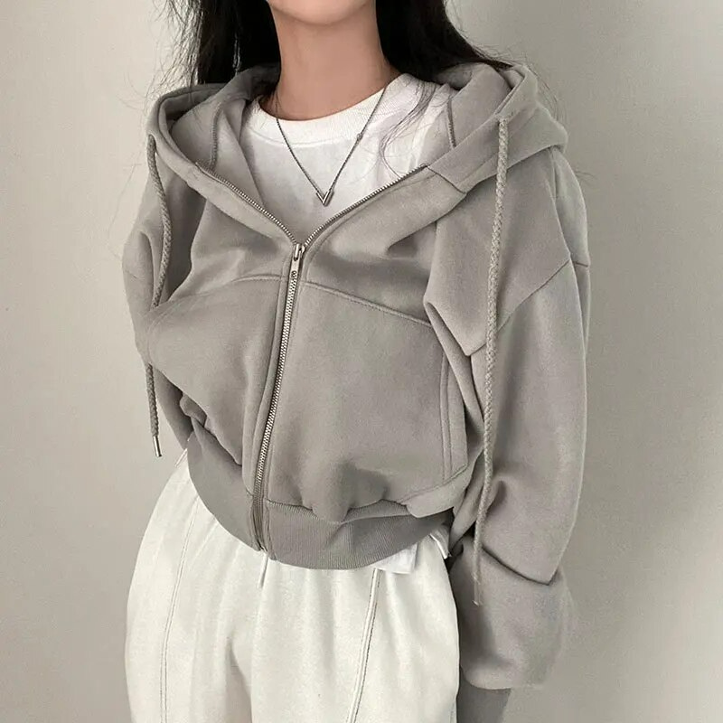 Übergroßer Damen Hoodie mit Taschen und Reißverschluss 1