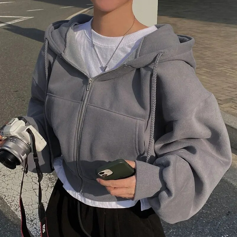 Übergroßer Damen Hoodie mit Taschen und Reißverschluss 2