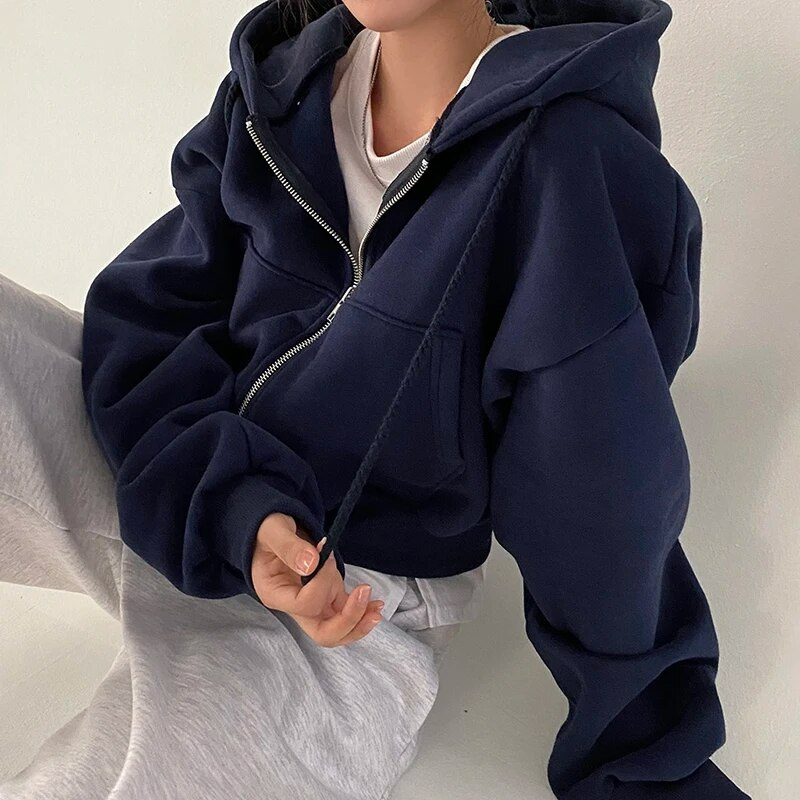 Übergroßer Damen Hoodie mit Taschen und Reißverschluss 3
