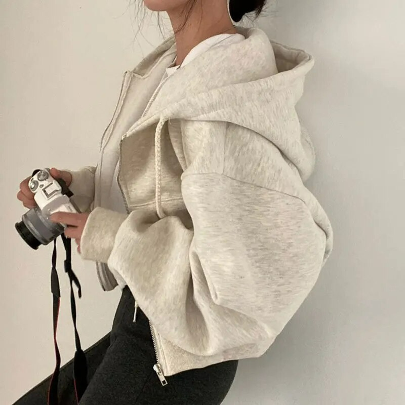 Übergroßer Damen Hoodie mit Taschen und Reißverschluss 4