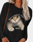 Verspielte Damenbluse mit Katzenmuster für Eleganz 0