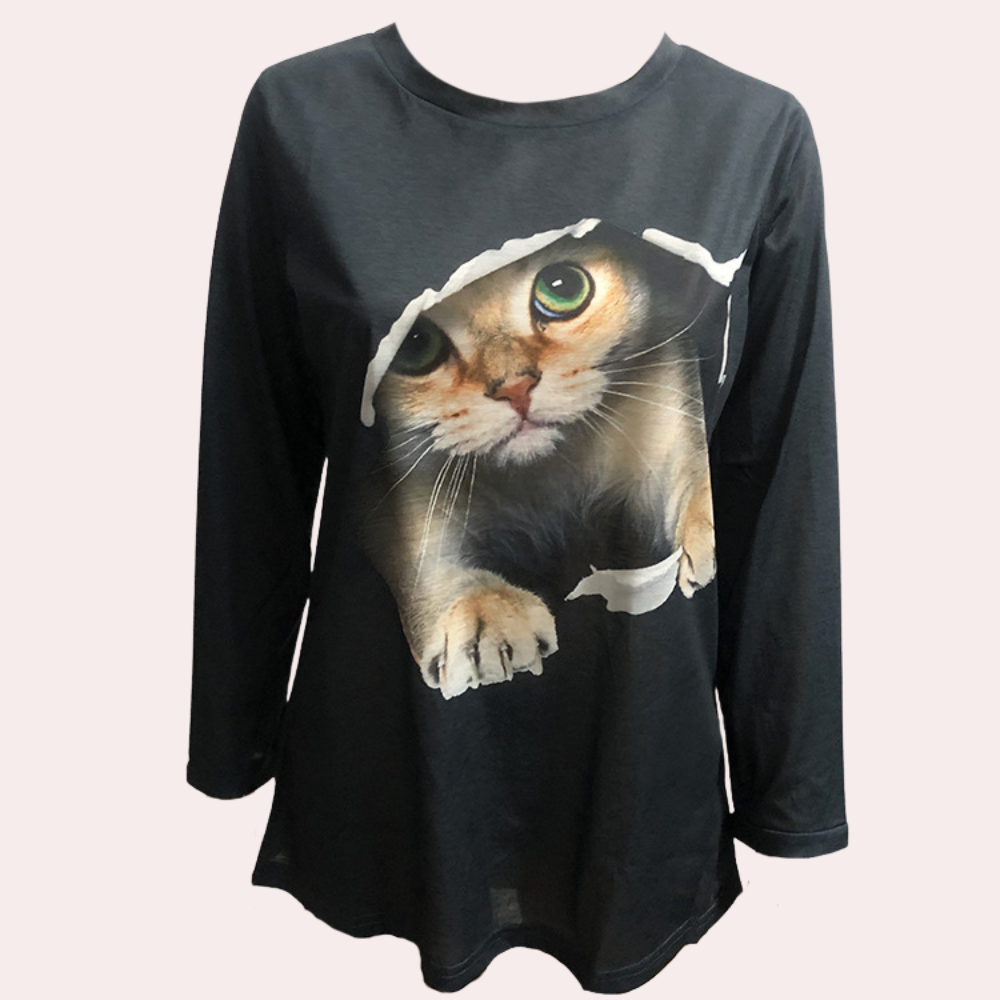Verspielte Damenbluse mit Katzenmuster für Eleganz 1