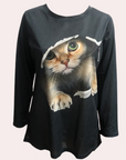 Verspielte Damenbluse mit Katzenmuster für Eleganz 1