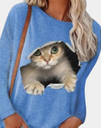 Verspielte Damenbluse mit Katzenmuster für Eleganz 2