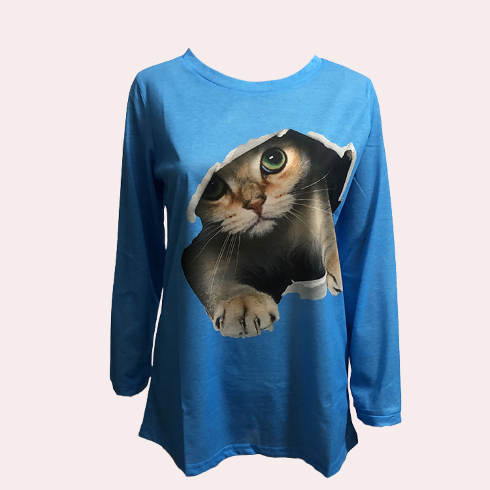 Verspielte Damenbluse mit Katzenmuster für Eleganz 3