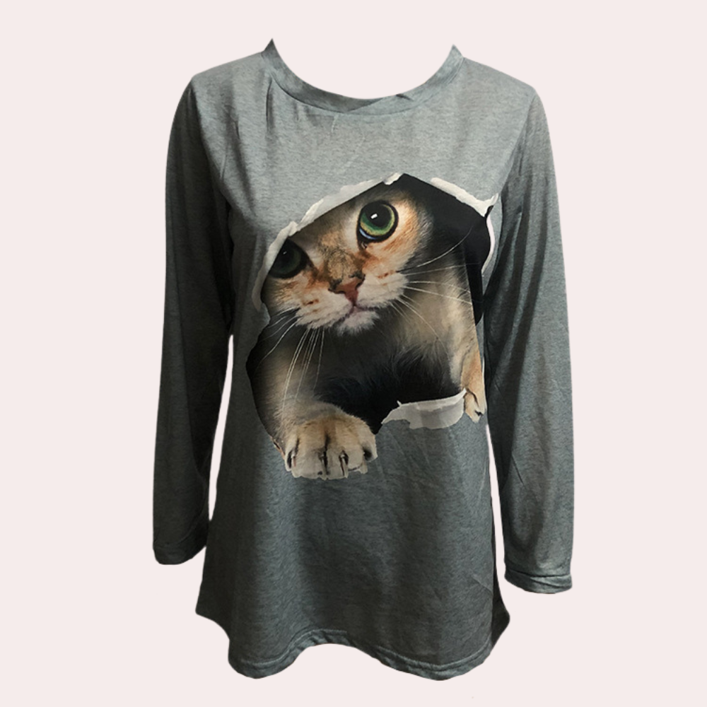 Verspielte Damenbluse mit Katzenmuster für Eleganz 4