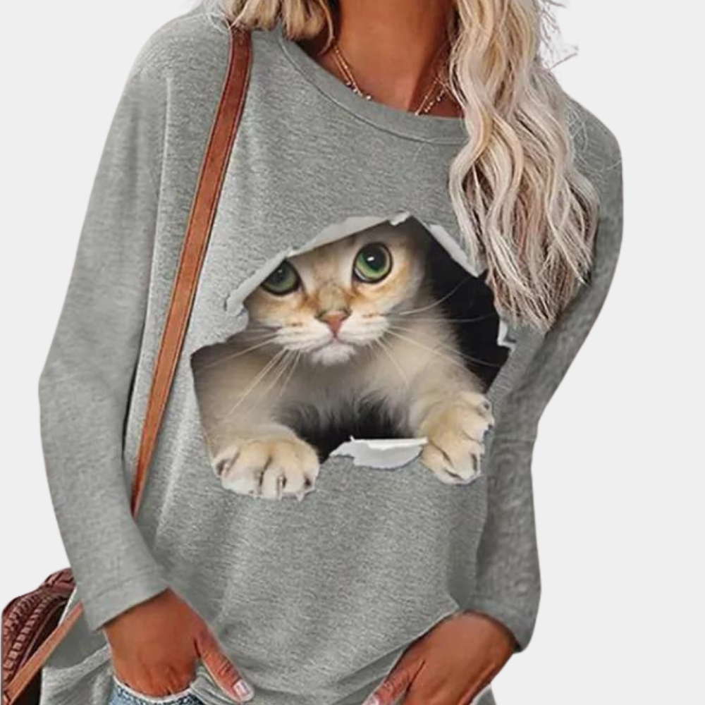 Verspielte Damenbluse mit Katzenmuster für Eleganz 5