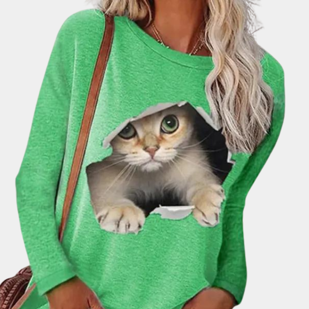 Verspielte Damenbluse mit Katzenmuster für Eleganz 6