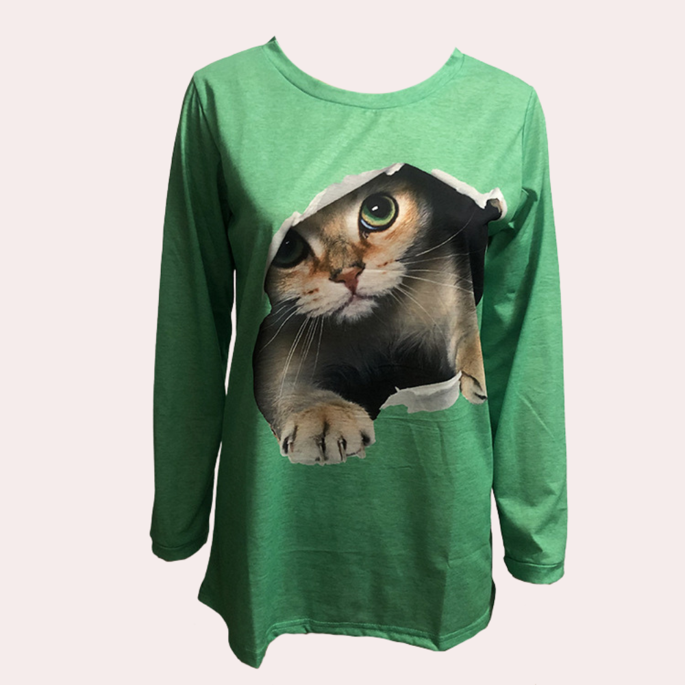 Verspielte Damenbluse mit Katzenmuster für Eleganz 7