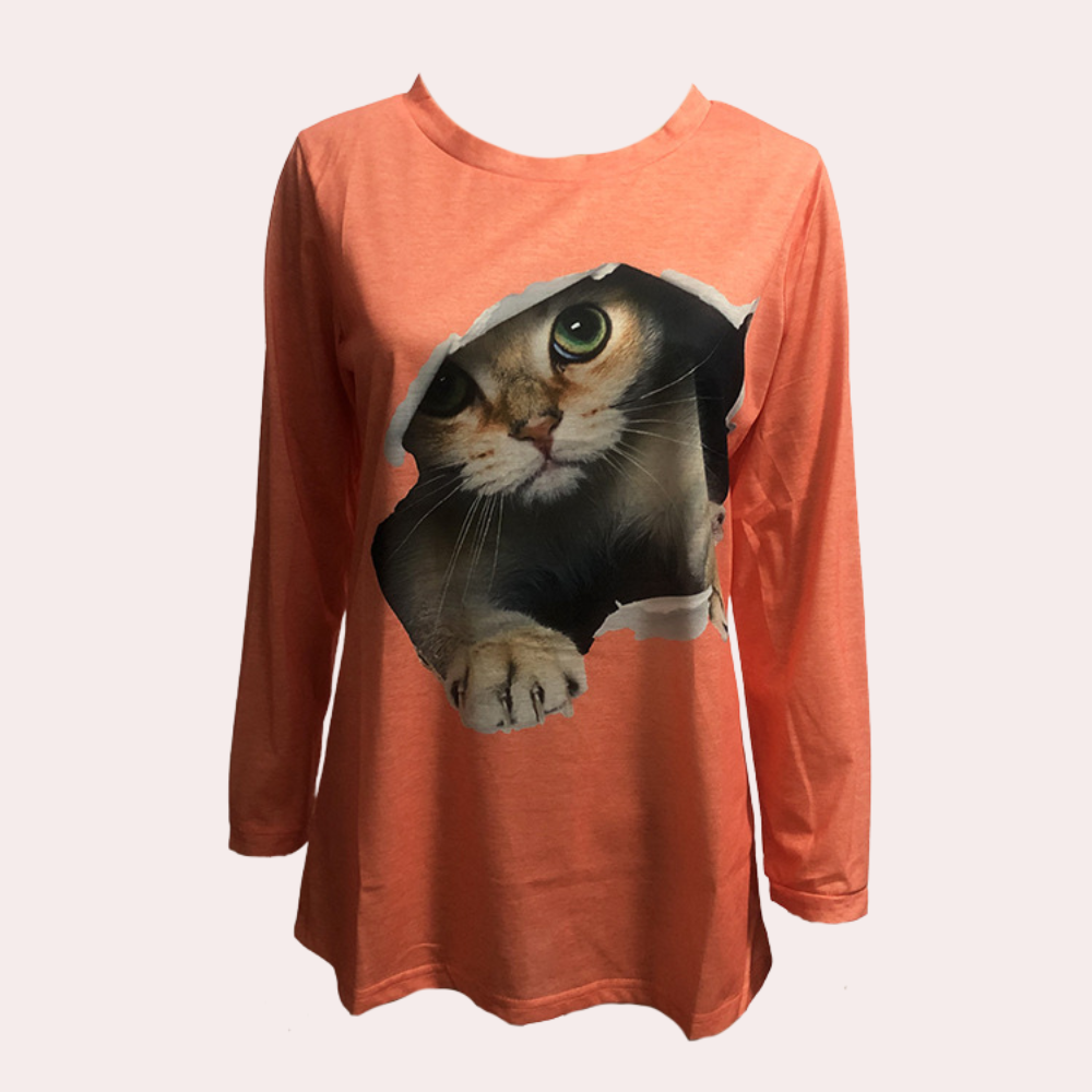 Verspielte Damenbluse mit Katzenmuster für Eleganz 8