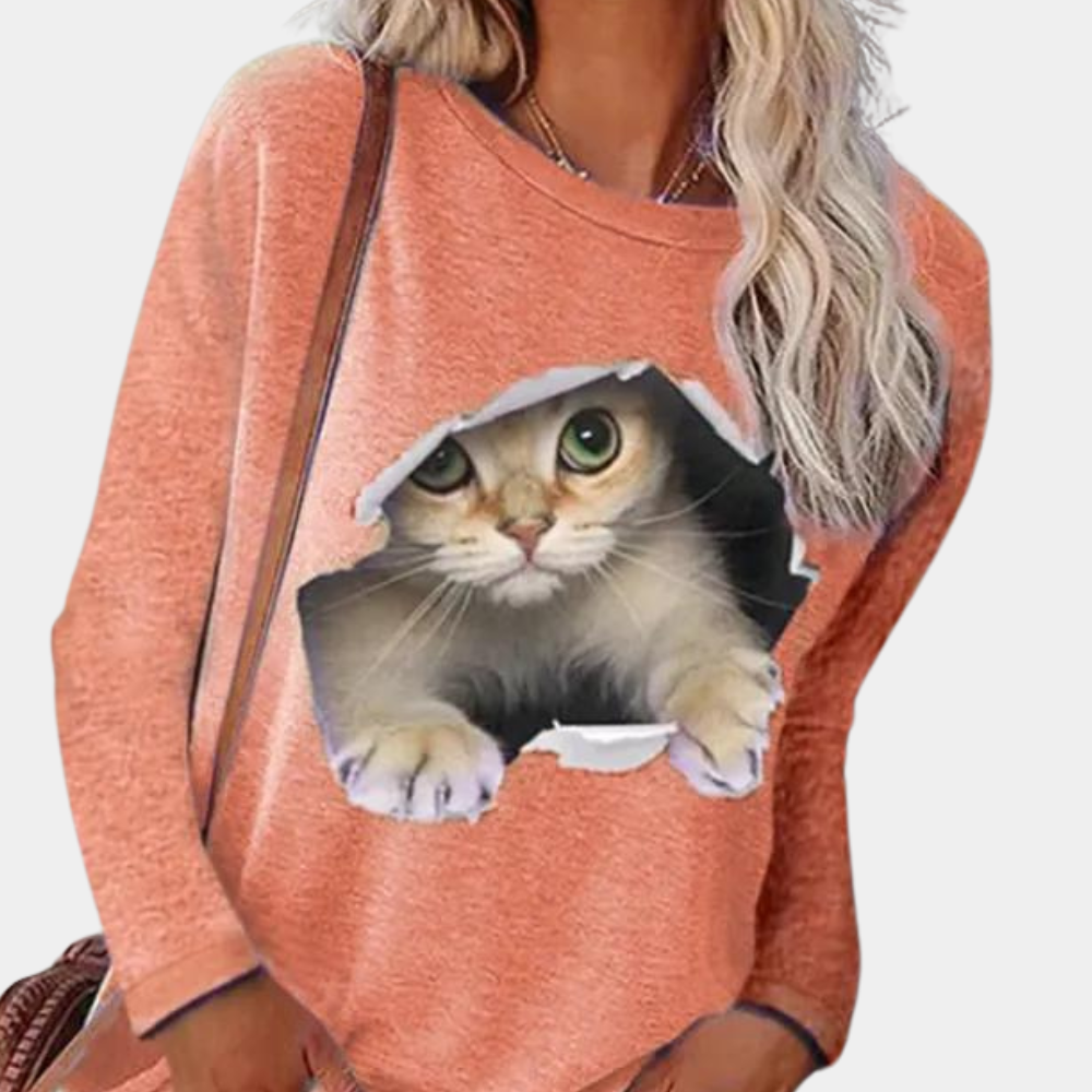 Verspielte Damenbluse mit Katzenmuster für Eleganz 9