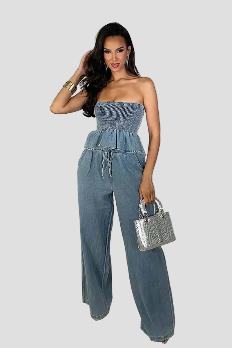 Verspieltes Denim Set mit Rüschentop für Stilbewusste 0