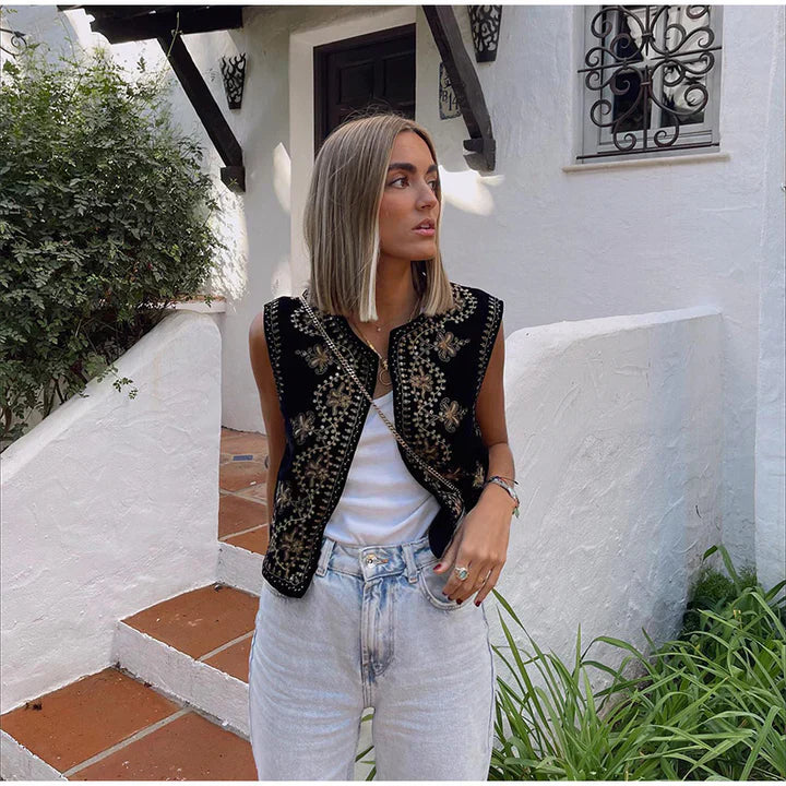 Vintage Bestickte Weste mit Eleganten Details 0