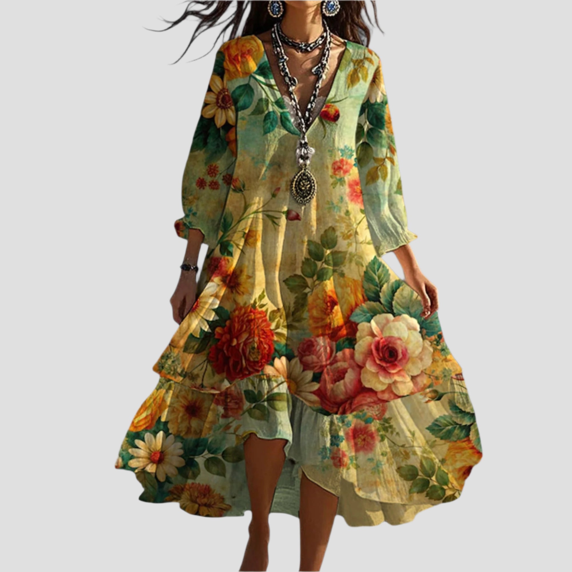 Vintage Boho Sommerkleid Damen mit Blumenmuster – Leichtes, Atmungsaktives Design für Sommerliche Anlässe 1