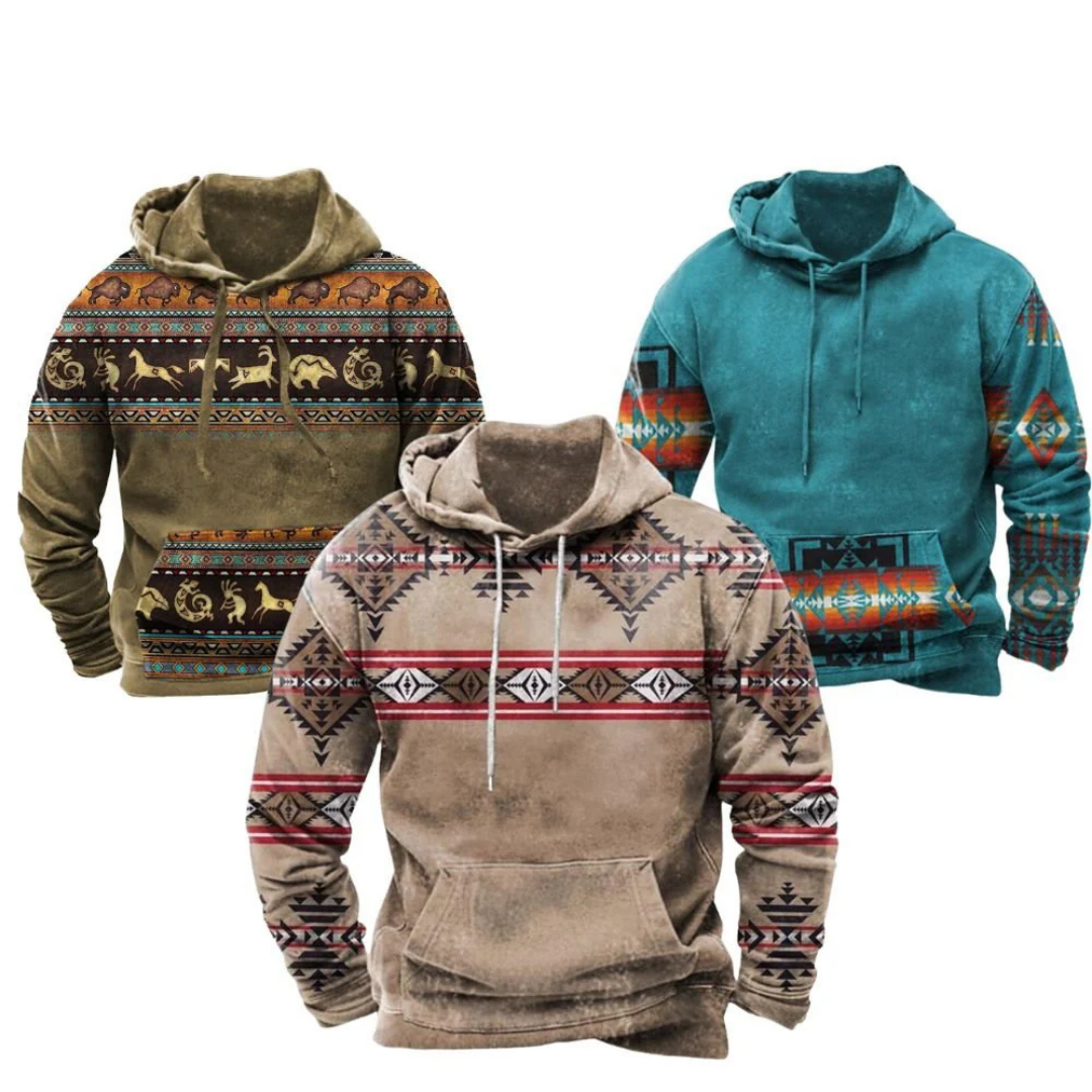 Vintage Kapuzenpulli mit Tribal-Print 3