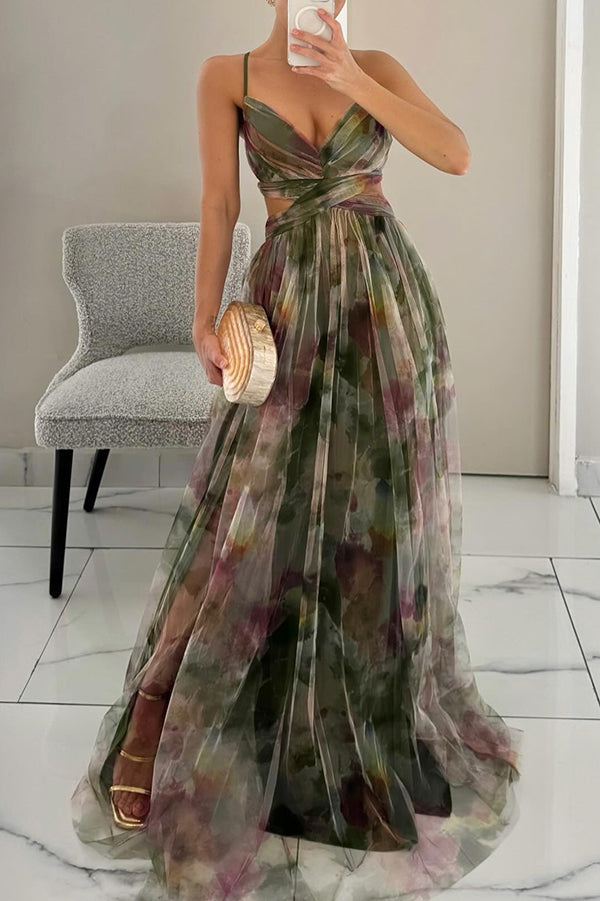 Wasserfarben Maxikleid mit Eleganter Kreuzträger-Optik 1
