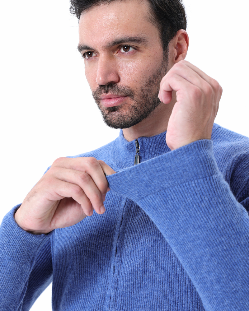 Wesley | Herren Strickjacke Sportlich Elegante Rippoptik mit Hohem Kragen und Reißverschluss 5