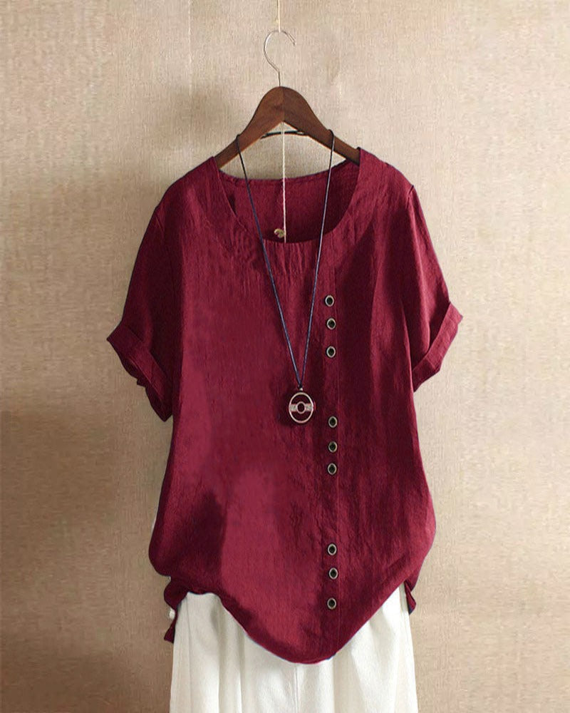 Zeitlose Damenbluse mit Rundhalsausschnitt und kurzen Ärmeln – Elegante Bluse für festliche Anlässe und Alltag 10