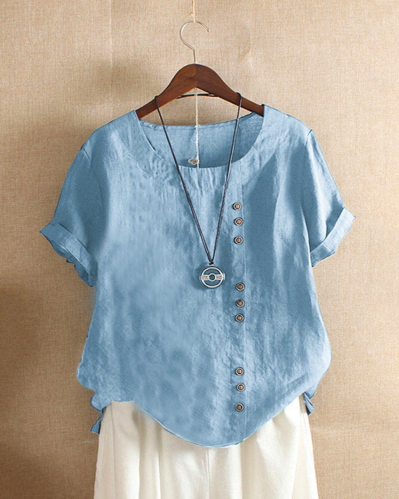 Zeitlose Damenbluse mit Rundhalsausschnitt und kurzen Ärmeln – Elegante Bluse für festliche Anlässe und Alltag 8