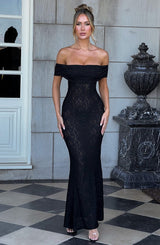 Elegantes Maxikleid aus Spitze mit Offenem Rücken und Bardot-Ausschnitt